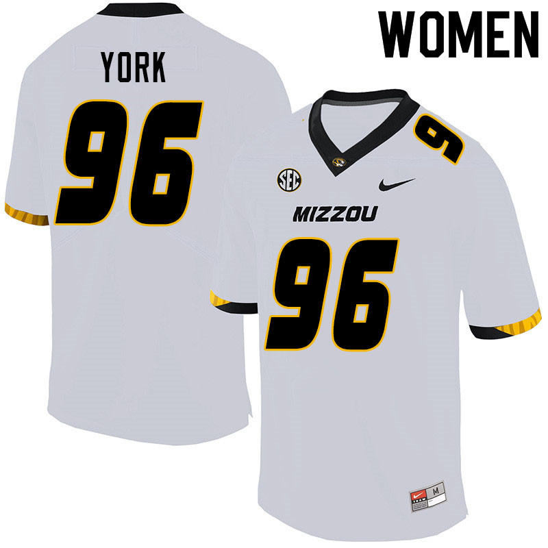Women #96 Cannon York Missouri Tigers College Football Jerseys Sale-White - Click Image to Close